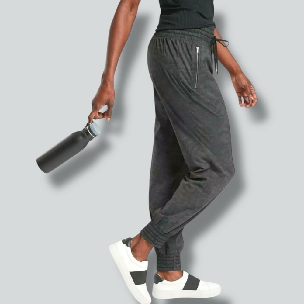 Athleta Camden Printed Jogger Athletic Workout Pants, Black Moire, Size 2